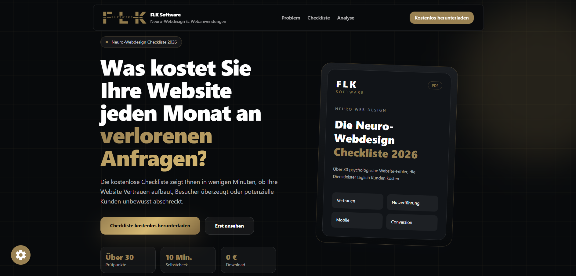 Desktop-Ansicht der Neuro-Webdesign-Checkliste von FLK Software