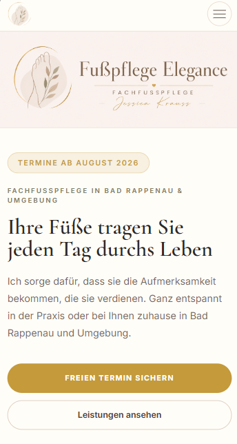 Mobile Ansicht der Referenzwebsite Fußpflege Elegance