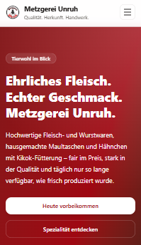 Mobile Ansicht der Referenzwebsite Metzgerei Unruh